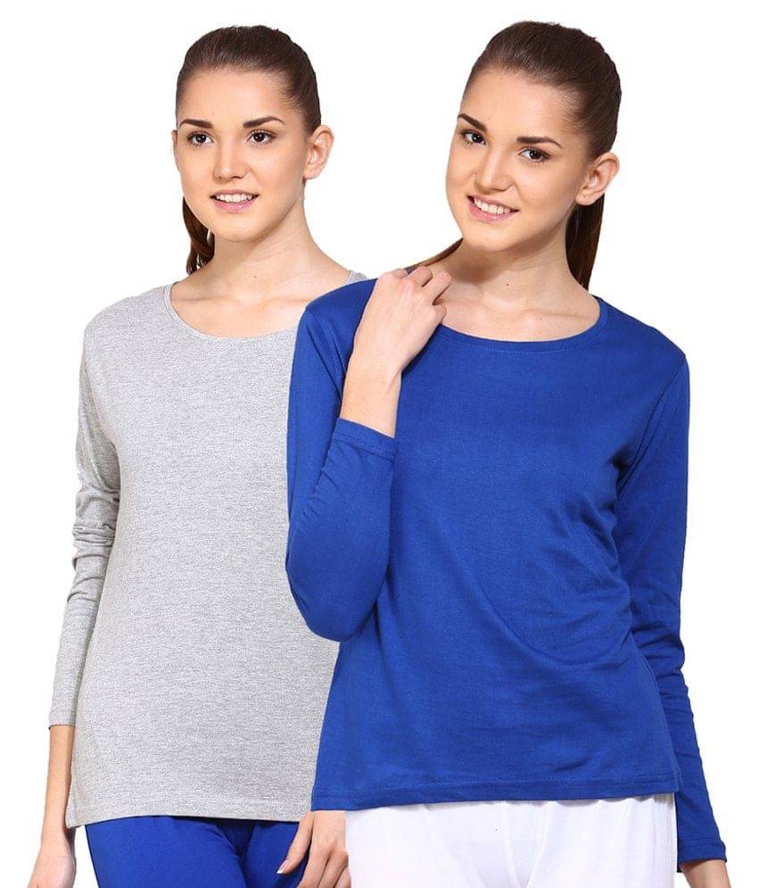     			Ap'pulse Women Cotton Solid Regular Fit Round Neck T-Shirt ( Blue )