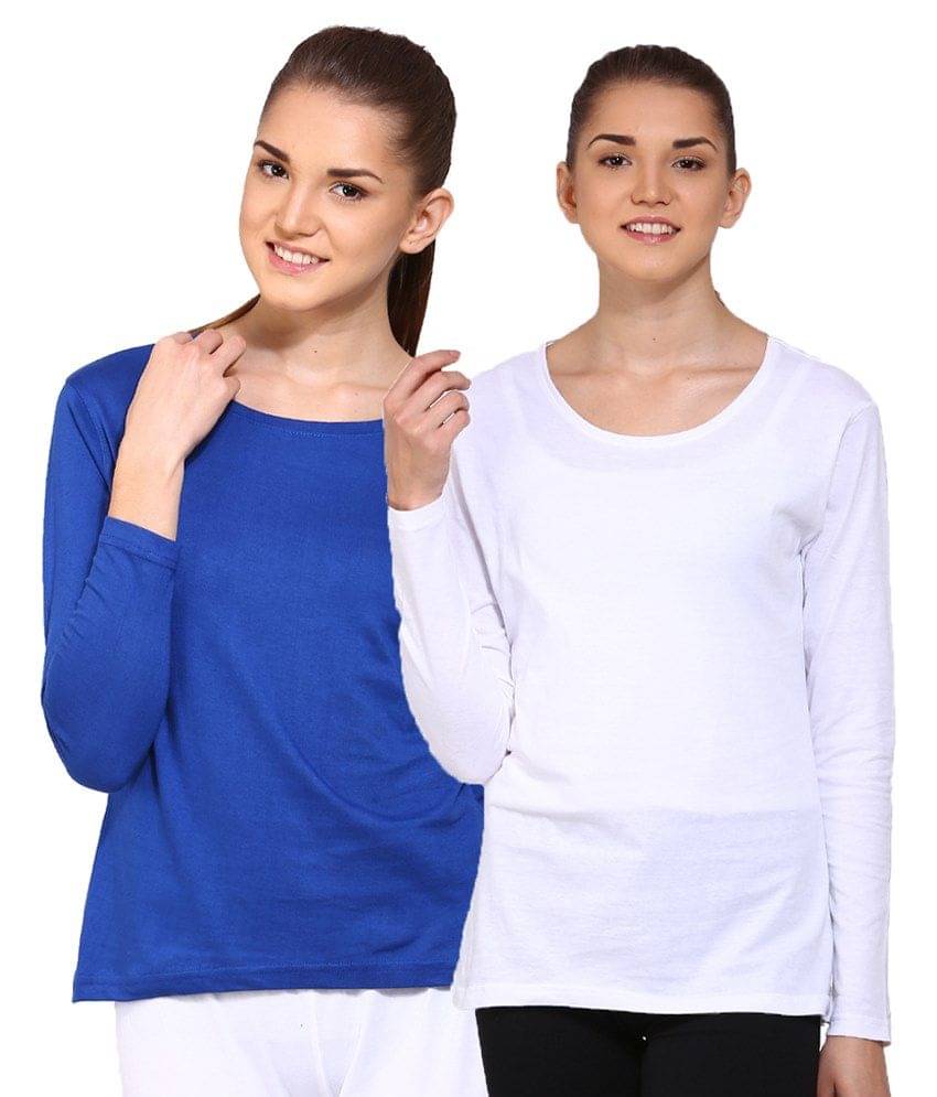     			Ap'pulse Women Cotton Solid Regular Fit Round Neck T-Shirt ( Blue )