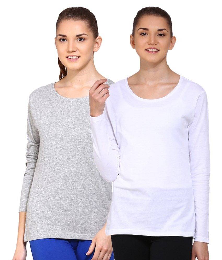     			Ap'pulse Women Cotton Solid Regular Fit Round Neck T-Shirt ( Grey )