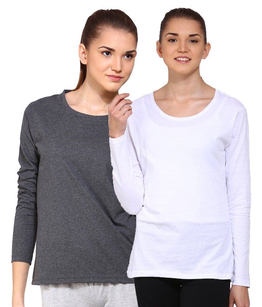    			Ap'pulse Women Cotton Solid Regular Fit Round Neck T-Shirt ( Grey )