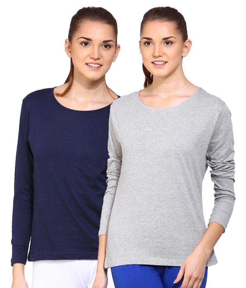     			Ap'pulse Women Cotton Solid Regular Fit Round Neck T-Shirt ( Navy )