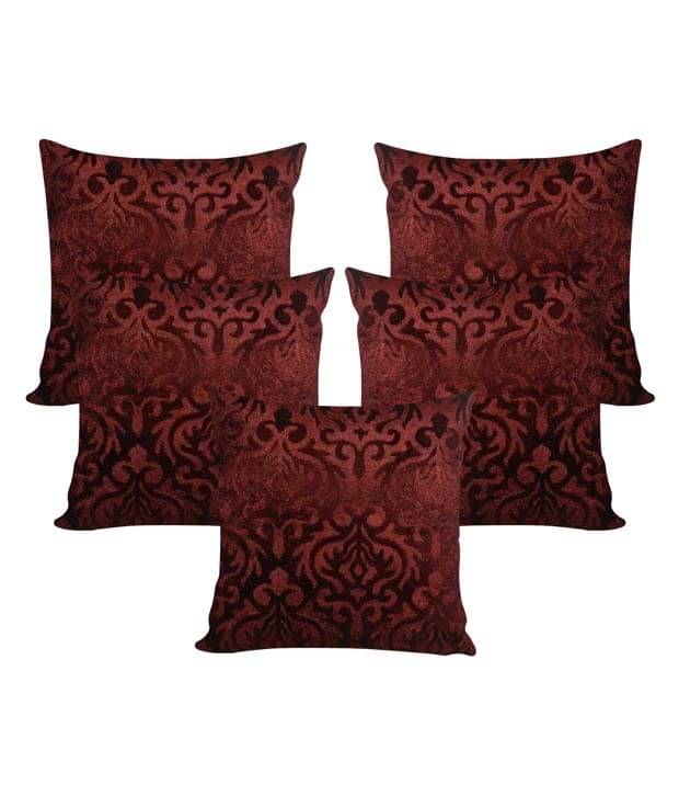     			Sapatos Brown Polyester Cushion Cover - Set Of 5