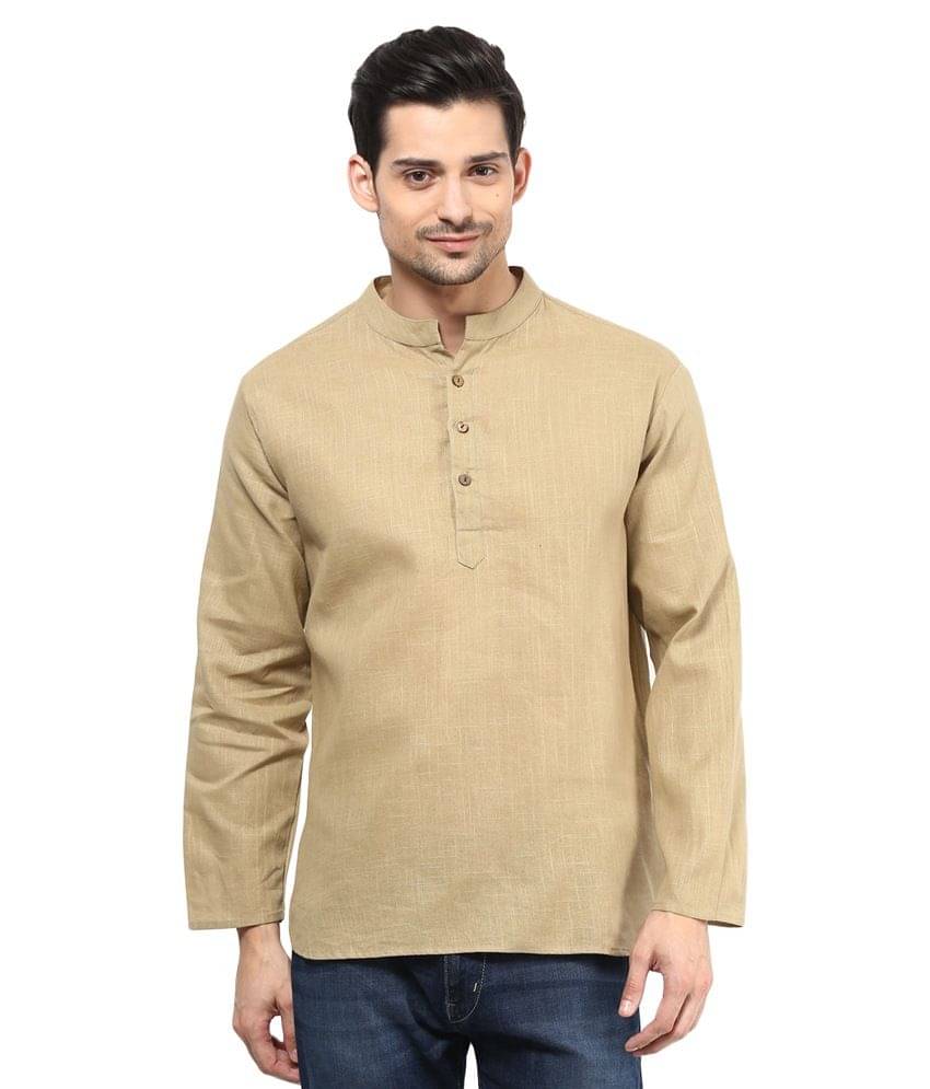     			Vivid India Beige Festivewear Linen Short Kurta