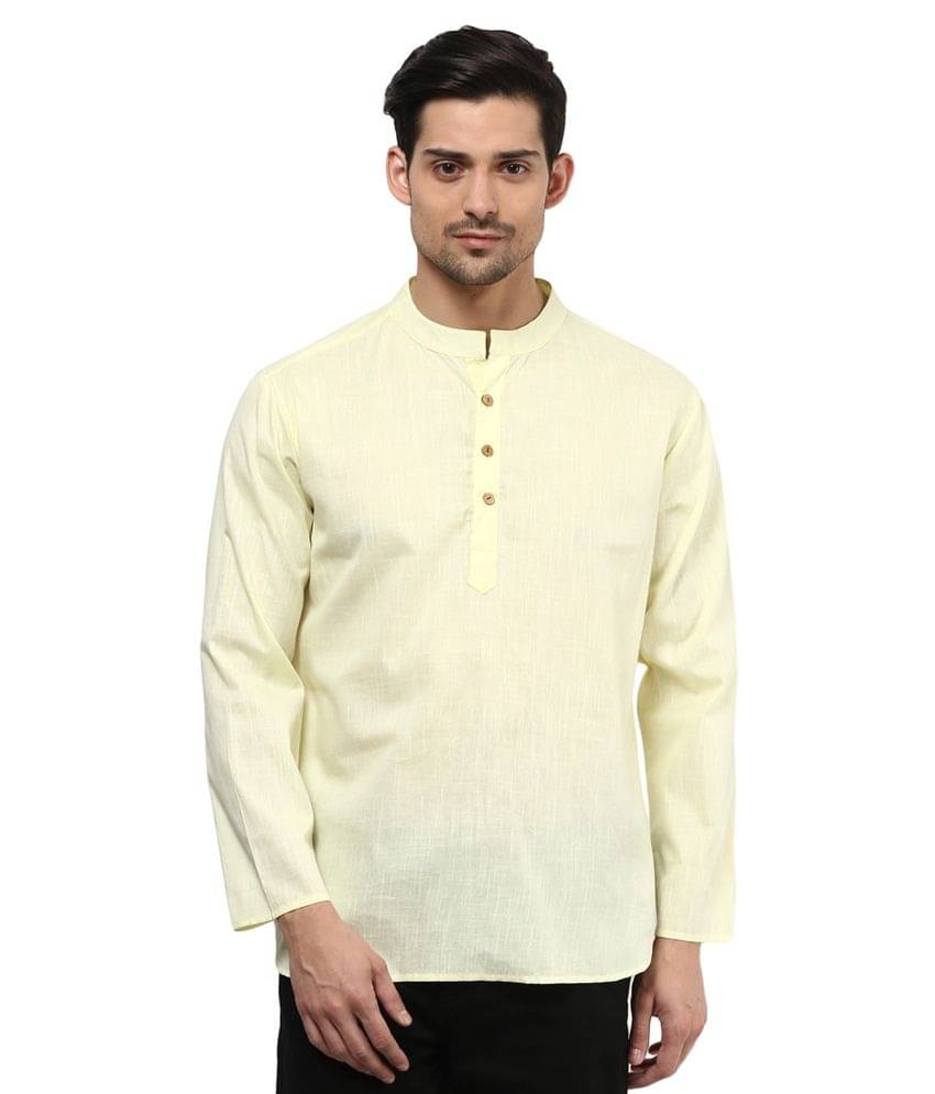     			Vivid India Yellow Festivewear Linen Short Kurta