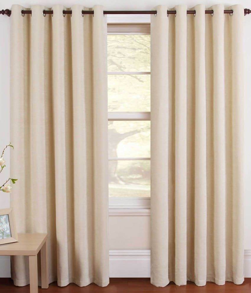Panipat Textile Hub Solid Semi-Transparent Eyelet Door Curtain 7 ft Pack of 2 -Beige Panipat Textile Hub Solid Semi-Transparent Eyelet Door Curtain 7 ft Pack of 2 -Beige
