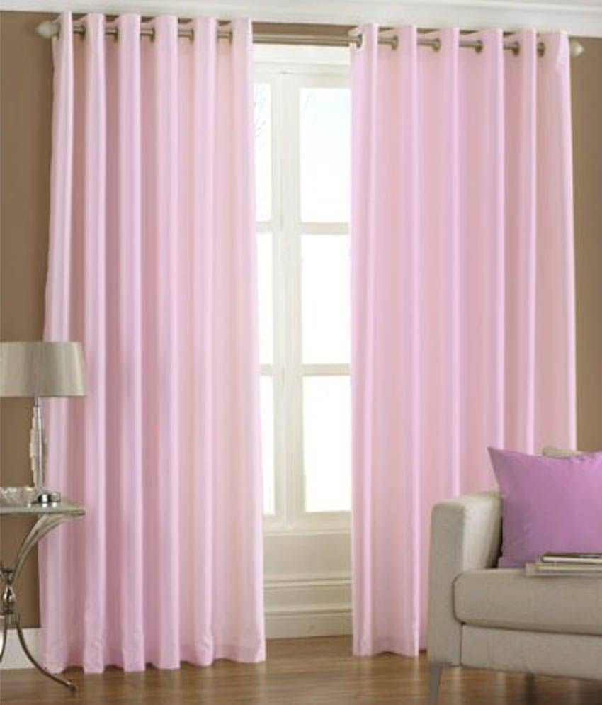Panipat Textile Hub Solid Semi-Transparent Eyelet Door Curtain 7 ft Pack of 2 -Pink