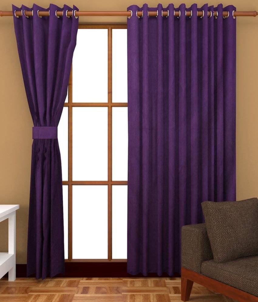 Panipat Textile Hub Solid Semi-Transparent Eyelet Door Curtain 7 ft Pack of 2 -Purple Panipat Textile Hub Solid Semi-Transparent Eyelet Door Curtain 7 ft Pack of 2 -Purple