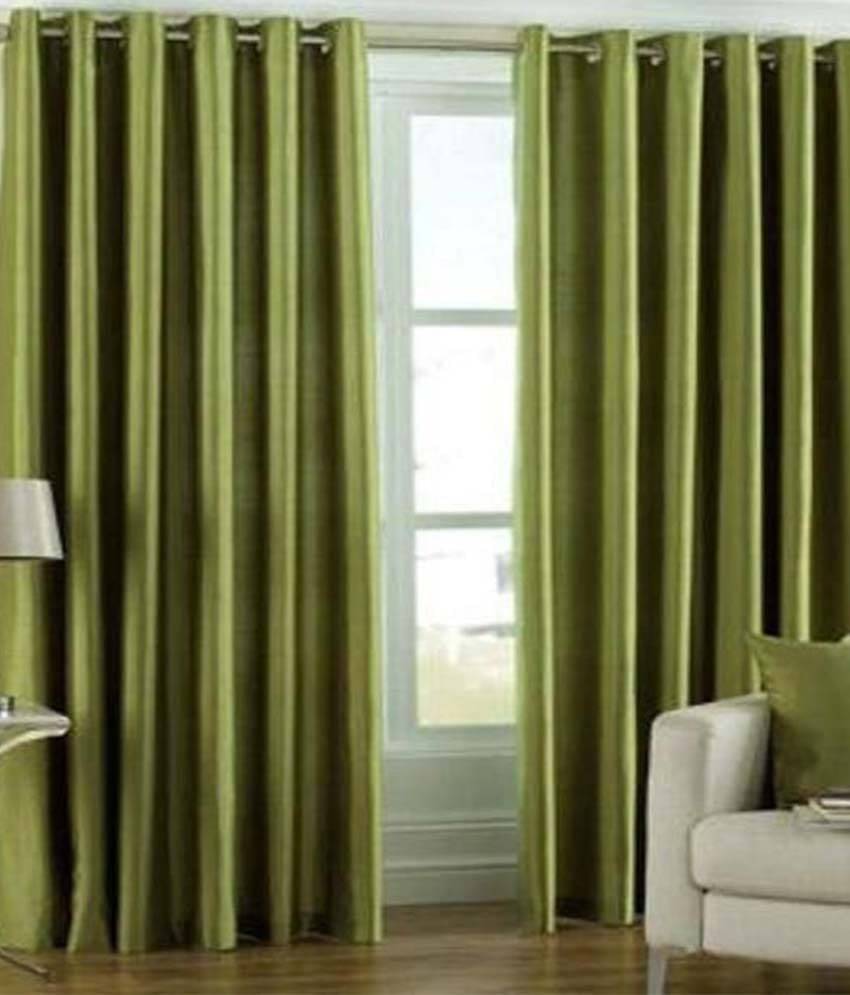 Tanishka Fabs Natural Semi-Transparent Eyelet Door Curtain 7 ft Pack of 2 -Green Tanishka Fabs Natural Semi-Transparent Eyelet Door Curtain 7 ft Pack of 2 -Green