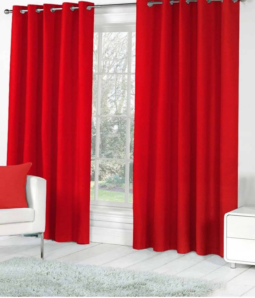 Tanishka Fabs Natural Semi-Transparent Eyelet Door Curtain 7 ft Pack of 2 -Red Tanishka Fabs Natural Semi-Transparent Eyelet Door Curtain 7 ft Pack of 2 -Red