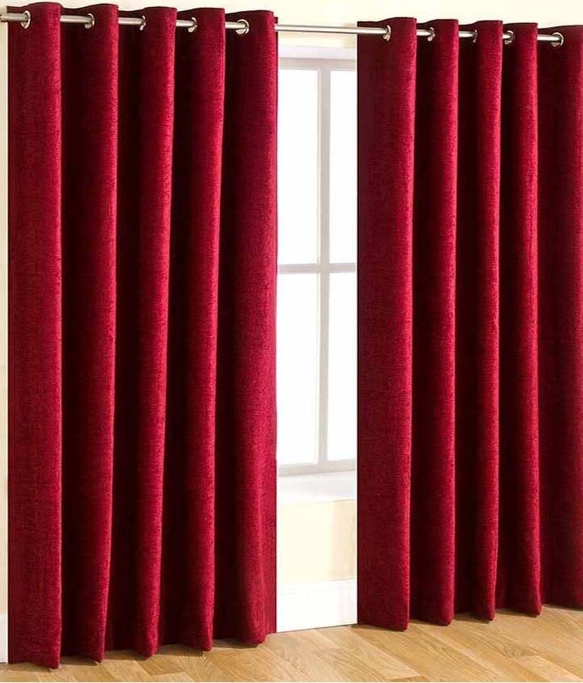 Tanishka Fabs Natural Semi-Transparent Eyelet Door Curtain 7 ft Pack of 2 -Red Tanishka Fabs Natural Semi-Transparent Eyelet Door Curtain 7 ft Pack of 2 -Red