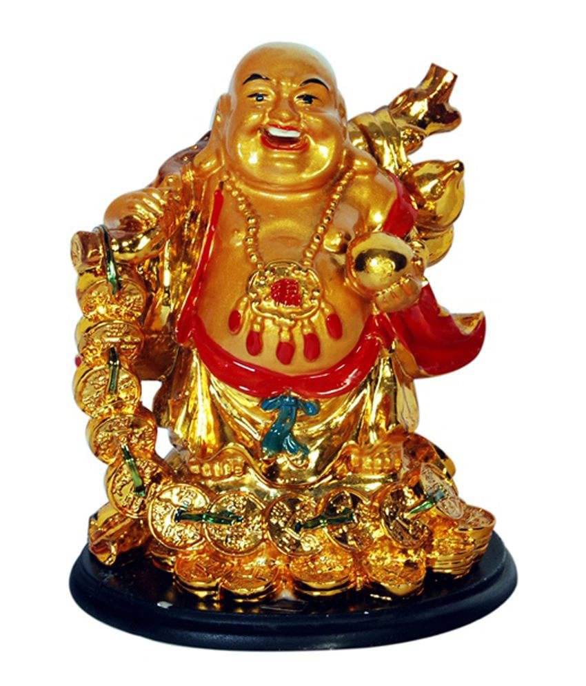 Future Oracle Glossy Resin Vastu Feng Shui Golden Laughing Buddha Showpiece Future Oracle Glossy Resin Vastu Feng Shui Golden Laughing Buddha Showpiece