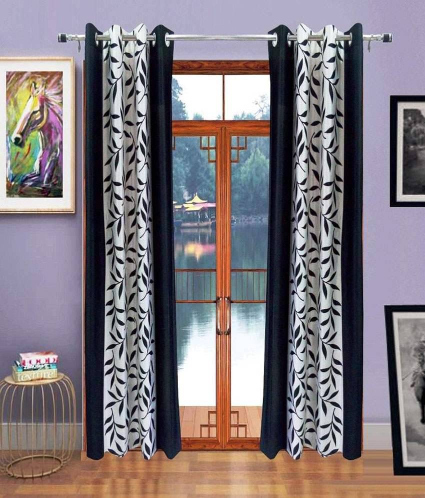 Panipat Textile Hub Floral Semi-Transparent Eyelet Door Curtain 7 ft Pack of 2 -Blue Panipat Textile Hub Floral Semi-Transparent Eyelet Door Curtain 7 ft Pack of 2 -Blue