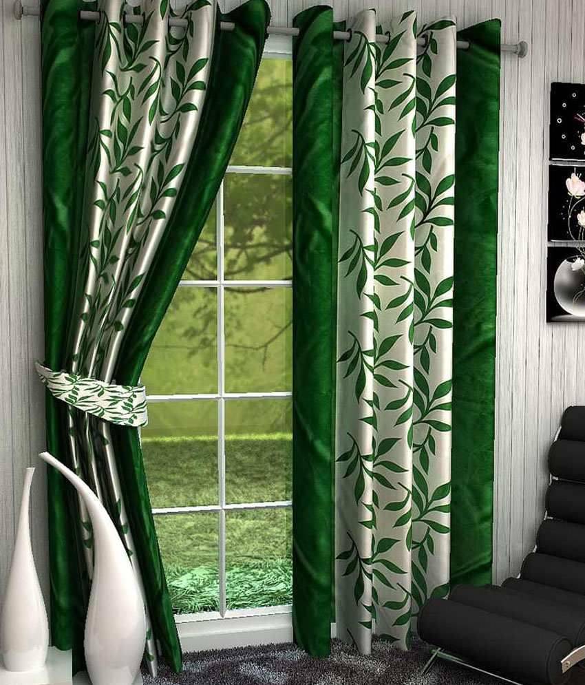 Panipat Textile Hub Floral Semi-Transparent Eyelet Door Curtain 7 ft Pack of 2 -Green Panipat Textile Hub Floral Semi-Transparent Eyelet Door Curtain 7 ft Pack of 2 -Green