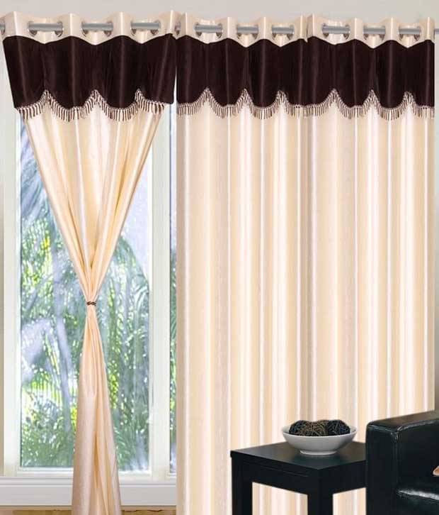     			Tanishka Fabs Solid Semi-Transparent Eyelet Curtain 7 ft ( Pack of 2 ) - Beige