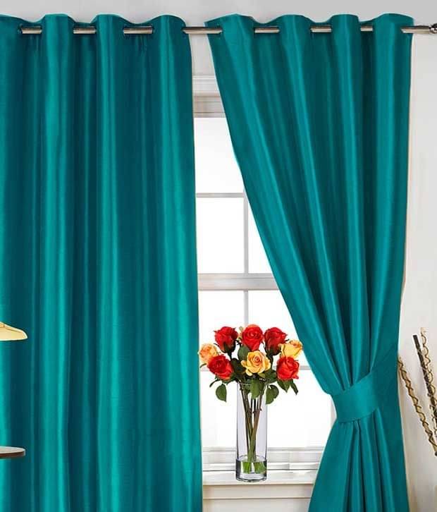     			Tanishka Fabs Solid Semi-Transparent Eyelet Curtain 7 ft ( Pack of 2 ) - Blue