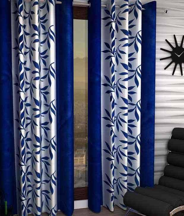 Tanishka Fabs Solid Semi-Transparent Eyelet Curtain 7 ft ( Pack of 2 ) - Blue Tanishka Fabs Solid Semi-Transparent Eyelet Curtain 7 ft ( Pack of 2 ) - Blue