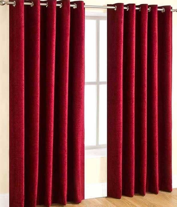     			Tanishka Fabs Solid Semi-Transparent Eyelet Curtain 7 ft ( Pack of 2 ) - Red