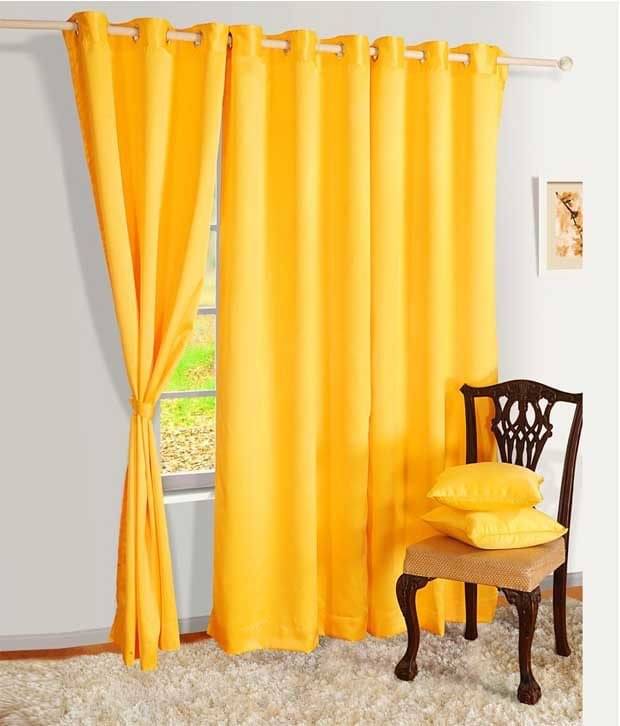 Tanishka Fabs Solid Semi-Transparent Eyelet Curtain 7 ft ( Pack of 2 ) - Yellow Tanishka Fabs Solid Semi-Transparent Eyelet Curtain 7 ft ( Pack of 2 ) - Yellow