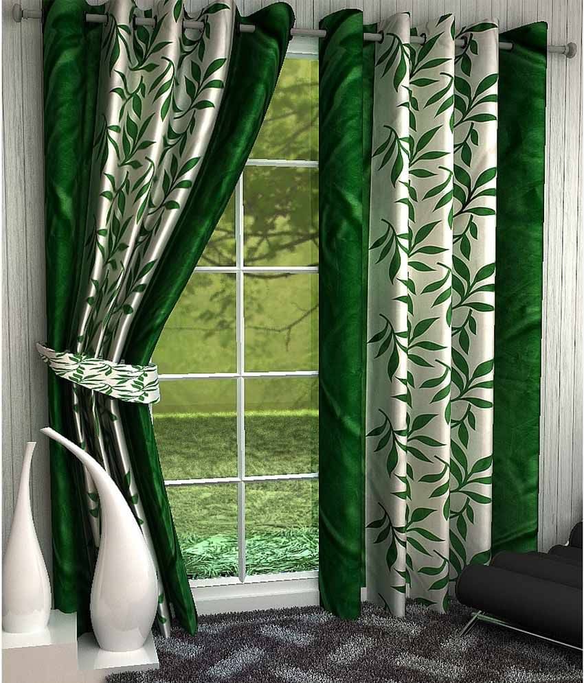 Tanishka Fabs Natural Semi-Transparent Eyelet Door Curtain 7 ft Pack of 2 -Green Tanishka Fabs Natural Semi-Transparent Eyelet Door Curtain 7 ft Pack of 2 -Green