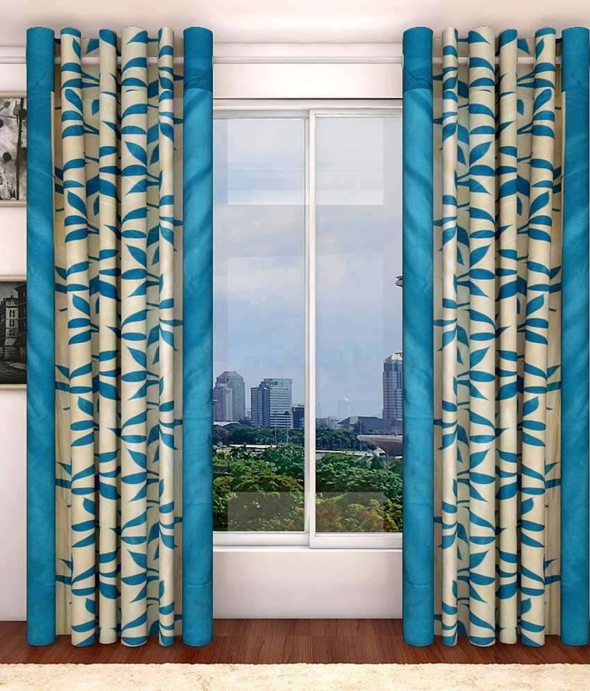 Tanishka Fabs Solid Semi-Transparent Eyelet Curtain 5 ft ( Pack of 2 ) - Blue Tanishka Fabs Solid Semi-Transparent Eyelet Curtain 5 ft ( Pack of 2 ) - Blue