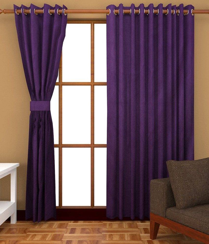 Tanishka Fabs Solid Semi-Transparent Eyelet Curtain 5 ft ( Pack of 2 ) - Purple Tanishka Fabs Solid Semi-Transparent Eyelet Curtain 5 ft ( Pack of 2 ) - Purple