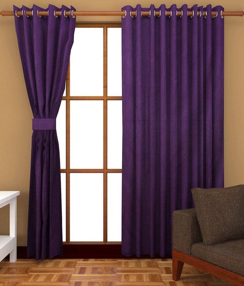 Tanishka Fabs Solid Semi-Transparent Eyelet Curtain 5 ft ( Pack of 2 ) - Purple Tanishka Fabs Solid Semi-Transparent Eyelet Curtain 5 ft ( Pack of 2 ) - Purple