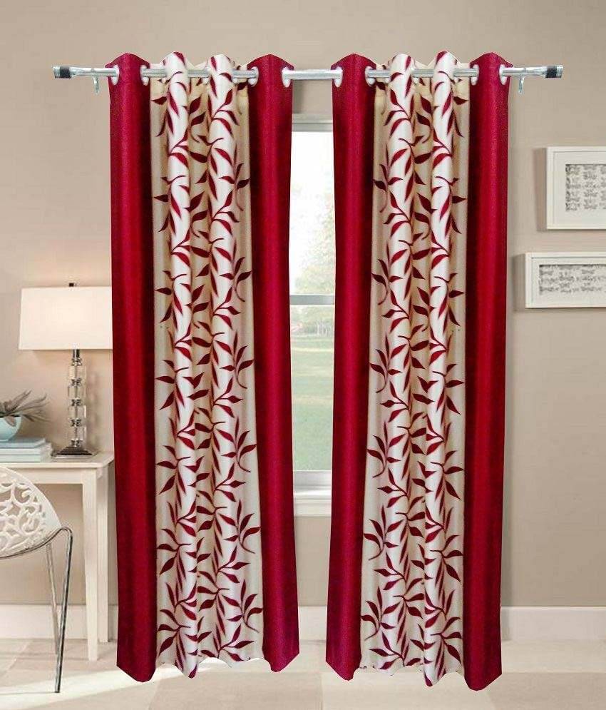 Tanishka Fabs Solid Semi-Transparent Eyelet Curtain 5 ft ( Pack of 2 ) - Red Tanishka Fabs Solid Semi-Transparent Eyelet Curtain 5 ft ( Pack of 2 ) - Red