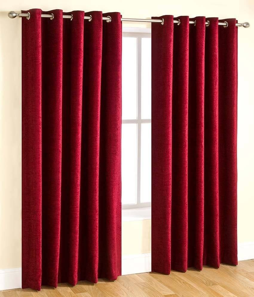 Tanishka Fabs Solid Semi-Transparent Eyelet Curtain 5 ft ( Pack of 2 ) - Red Tanishka Fabs Solid Semi-Transparent Eyelet Curtain 5 ft ( Pack of 2 ) - Red