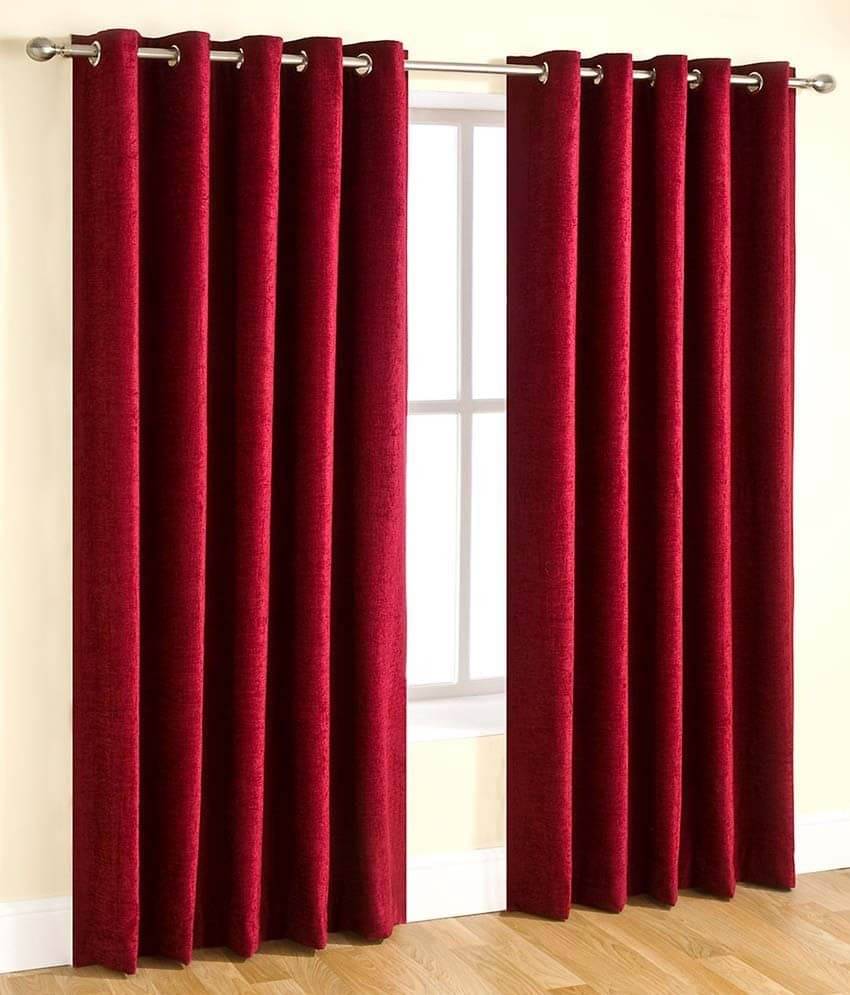     			Tanishka Fabs Solid Semi-Transparent Eyelet Curtain 5 ft ( Pack of 2 ) - Red