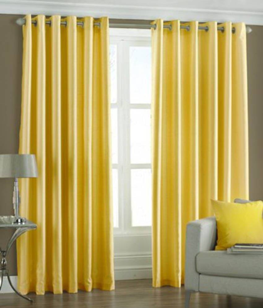 Tanishka Fabs Solid Semi-Transparent Eyelet Curtain 5 ft ( Pack of 2 ) - Yellow Tanishka Fabs Solid Semi-Transparent Eyelet Curtain 5 ft ( Pack of 2 ) - Yellow