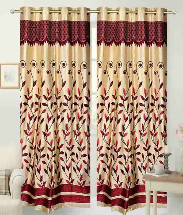 Tanishka Fabs Solid Semi-Transparent Eyelet Curtain 7 ft ( Pack of 2 ) - Red Tanishka Fabs Solid Semi-Transparent Eyelet Curtain 7 ft ( Pack of 2 ) - Red