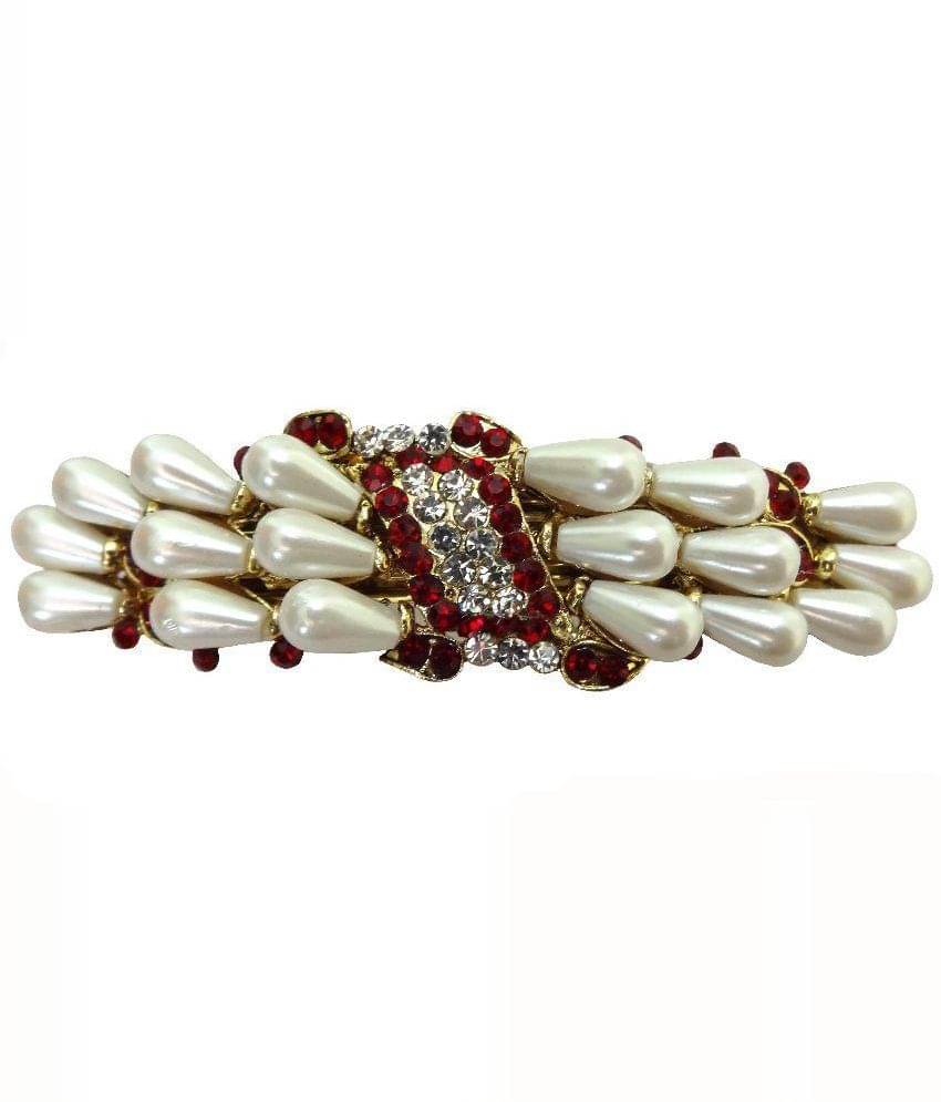 Shreya Collection Red and Beige Hair Barrette Clutcher Clip Shreya Collection Red and Beige Hair Barrette Clutcher Clip
