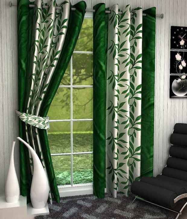 Geonature Natural Semi-Transparent Eyelet Door Curtain 7 ft Pack of 2 -Green Geonature Natural Semi-Transparent Eyelet Door Curtain 7 ft Pack of 2 -Green