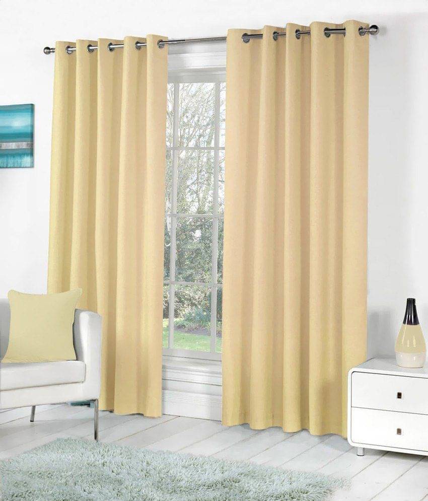 Tanishka Fabs Solid Semi-Transparent Eyelet Curtain 7 ft ( Pack of 2 ) - Beige Tanishka Fabs Solid Semi-Transparent Eyelet Curtain 7 ft ( Pack of 2 ) - Beige