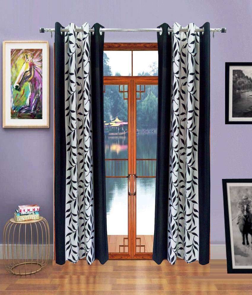     			Tanishka Fabs Solid Semi-Transparent Eyelet Curtain 7 ft ( Pack of 2 ) - Black