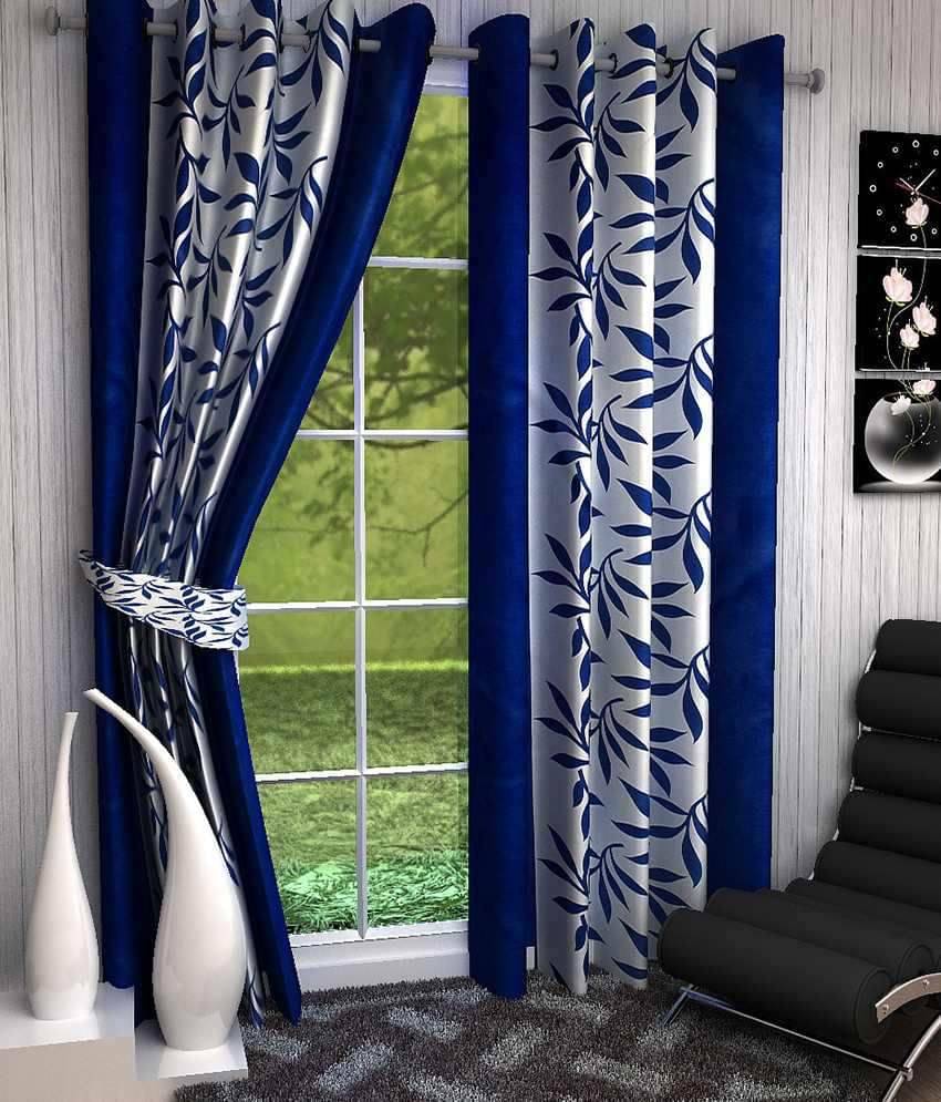     			Tanishka Fabs Solid Semi-Transparent Eyelet Curtain 7 ft ( Pack of 2 ) - Blue
