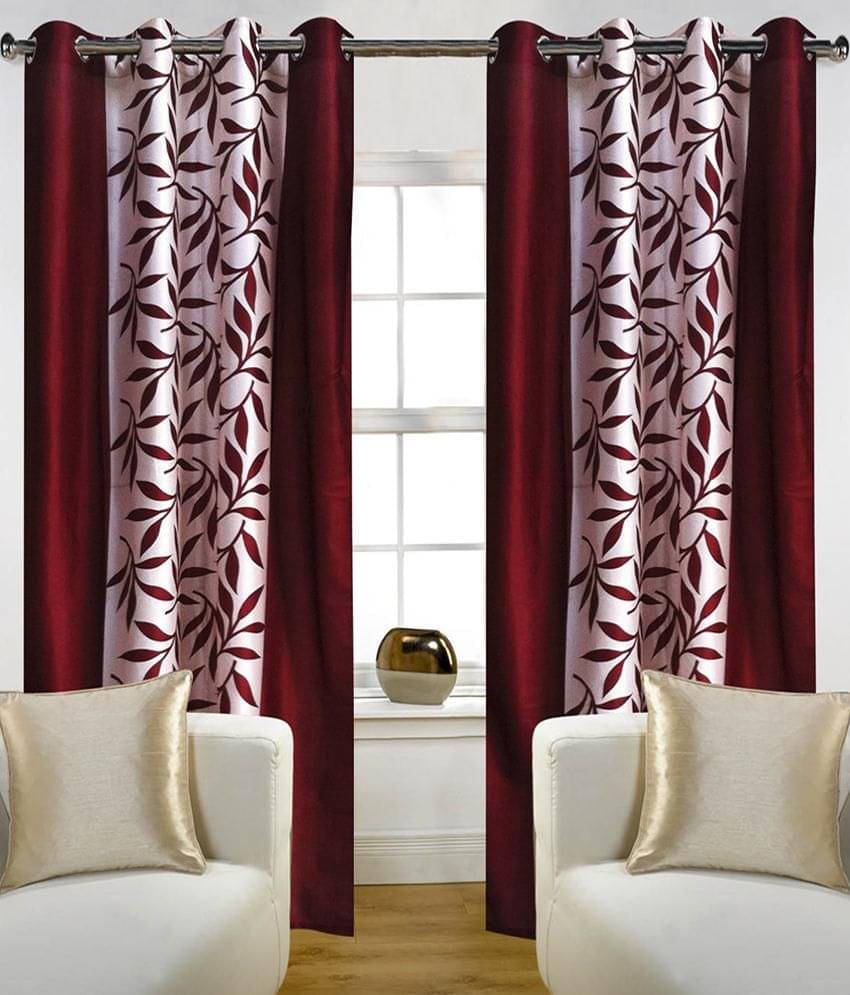     			Tanishka Fabs Solid Semi-Transparent Eyelet Curtain 7 ft ( Pack of 2 ) - Brown