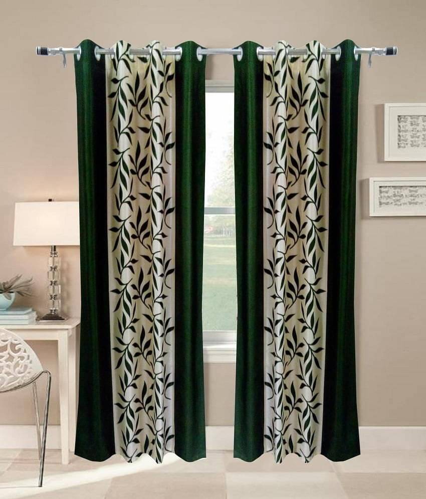 Tanishka Fabs Solid Semi-Transparent Eyelet Curtain 7 ft ( Pack of 2 ) - Green Tanishka Fabs Solid Semi-Transparent Eyelet Curtain 7 ft ( Pack of 2 ) - Green