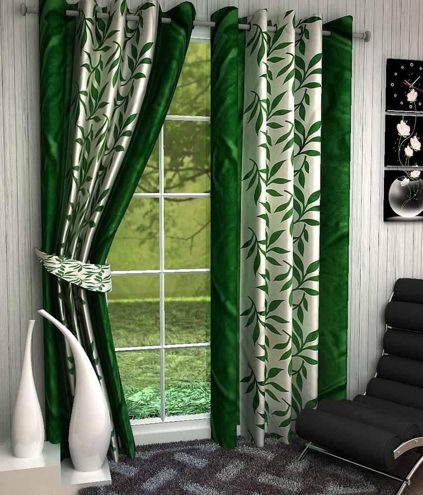     			Tanishka Fabs Solid Semi-Transparent Eyelet Curtain 7 ft ( Pack of 2 ) - Green