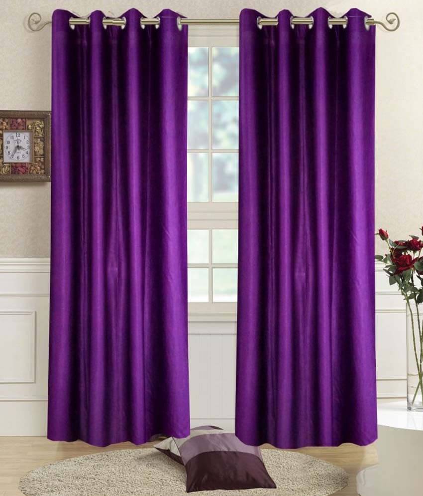 Tanishka Fabs Solid Semi-Transparent Eyelet Curtain 7 ft ( Pack of 2 ) - Purple Tanishka Fabs Solid Semi-Transparent Eyelet Curtain 7 ft ( Pack of 2 ) - Purple