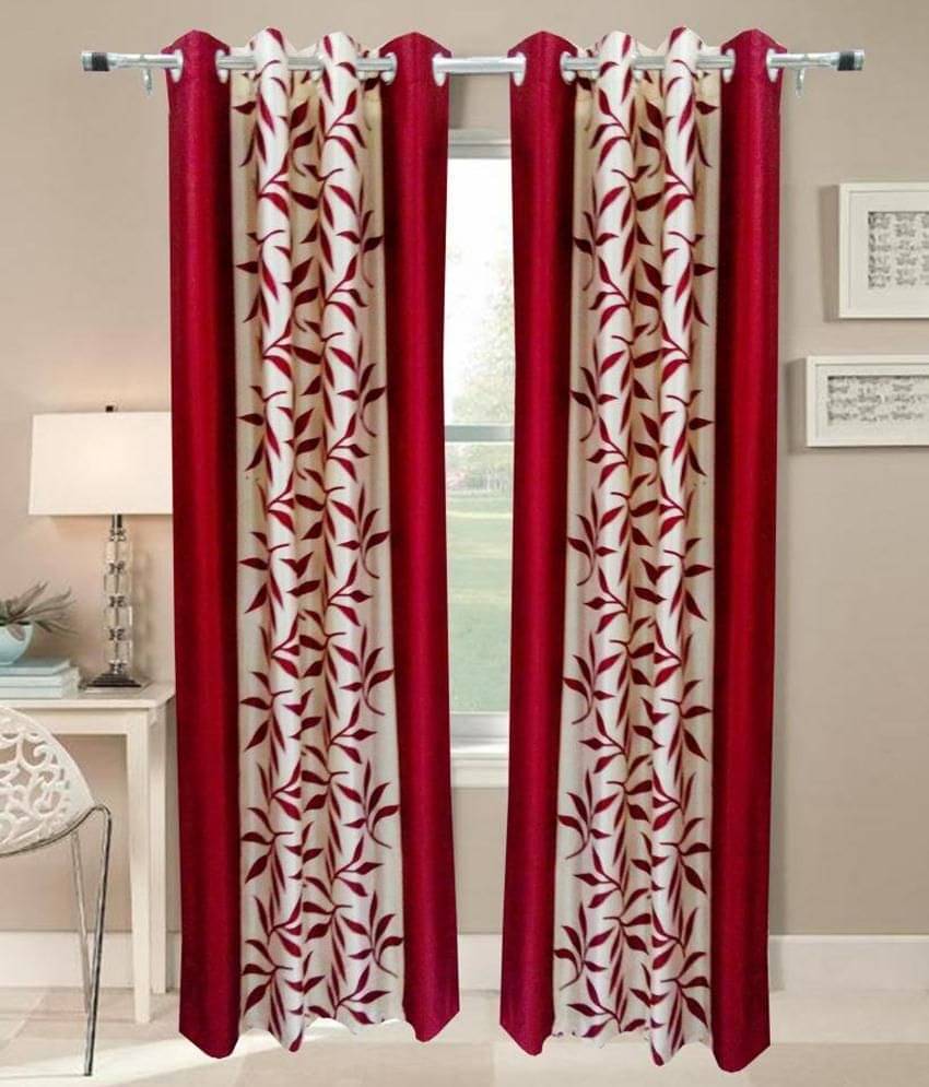Tanishka Fabs Solid Semi-Transparent Eyelet Curtain 7 ft ( Pack of 2 ) - Red Tanishka Fabs Solid Semi-Transparent Eyelet Curtain 7 ft ( Pack of 2 ) - Red