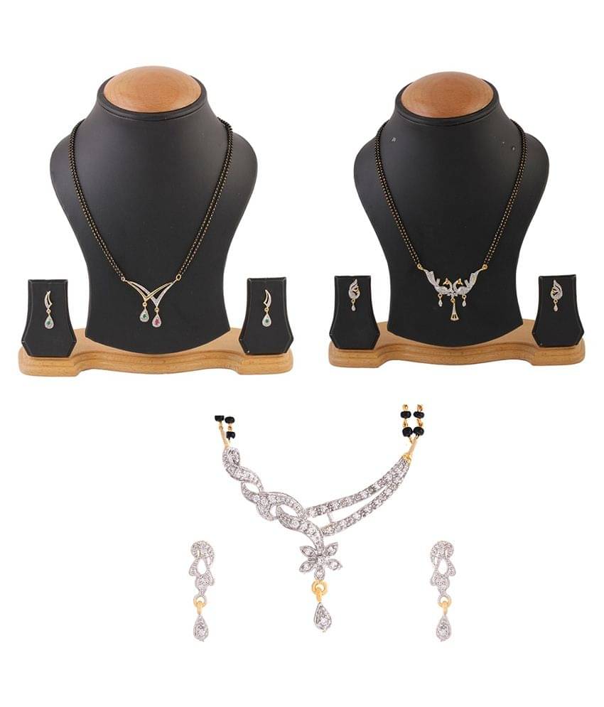     			Zeneme American Diamond Mangalsutra Combo Set with Chain