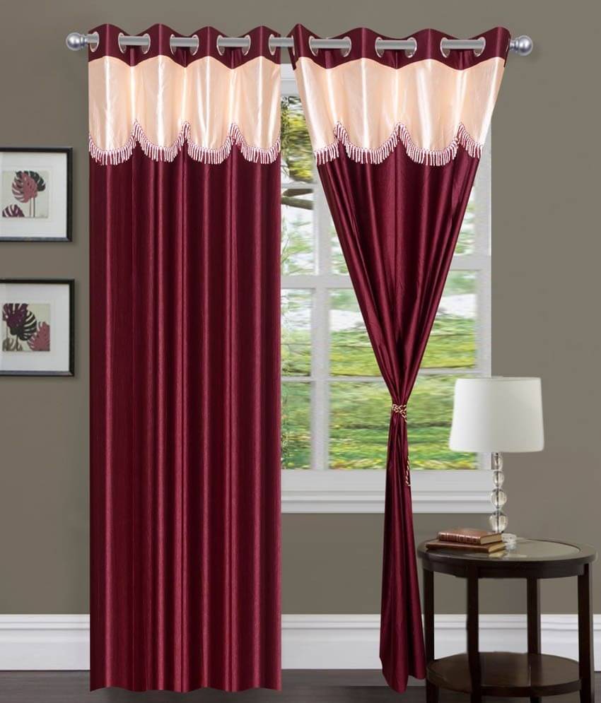 Tanishka Fabs Solid Semi-Transparent Eyelet Curtain 5 ft ( Pack of 2 ) - Red Tanishka Fabs Solid Semi-Transparent Eyelet Curtain 5 ft ( Pack of 2 ) - Red