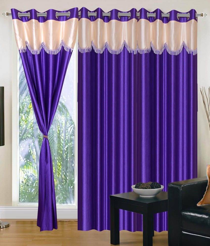 Tanishka Fabs Natural Semi-Transparent Eyelet Window Curtain 7 ft Pack of 3 -Purple Tanishka Fabs Natural Semi-Transparent Eyelet Window Curtain 7 ft Pack of 3 -Purple