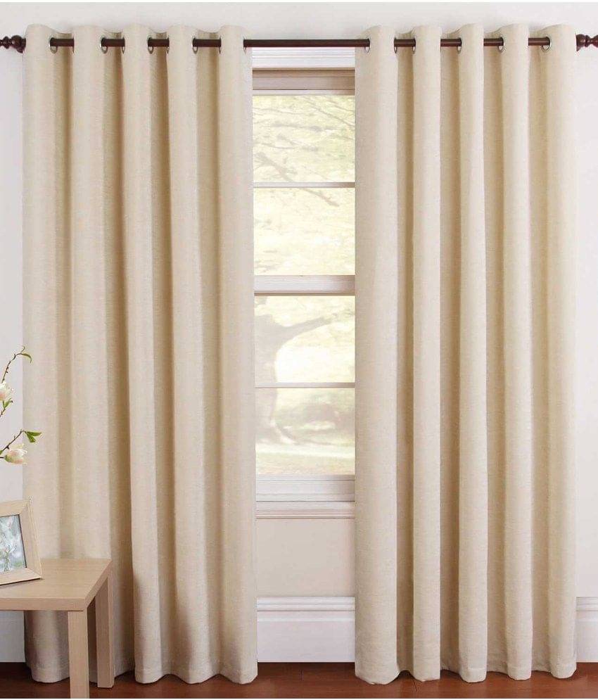 Panipat Textile Hub Solid Semi-Transparent Eyelet Door Curtain 7 ft Pack of 2 -Beige Panipat Textile Hub Solid Semi-Transparent Eyelet Door Curtain 7 ft Pack of 2 -Beige