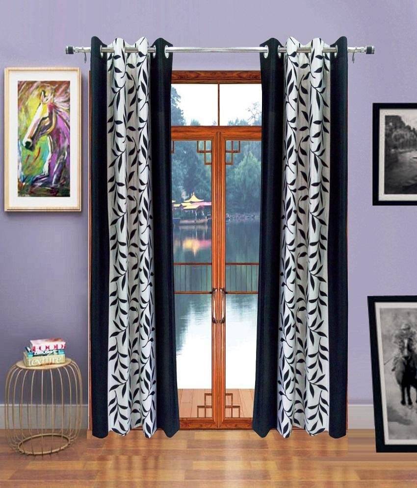 Panipat Textile Hub Printed Semi-Transparent Eyelet Door Curtain 7 ft Pack of 2 -Black Panipat Textile Hub Printed Semi-Transparent Eyelet Door Curtain 7 ft Pack of 2 -Black