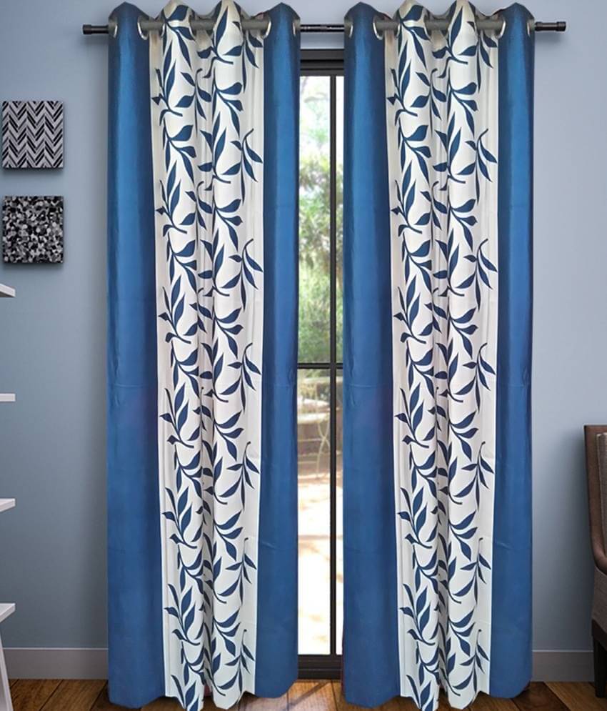 Panipat Textile Hub Printed Semi-Transparent Eyelet Door Curtain 7 ft Pack of 2 -Blue Panipat Textile Hub Printed Semi-Transparent Eyelet Door Curtain 7 ft Pack of 2 -Blue