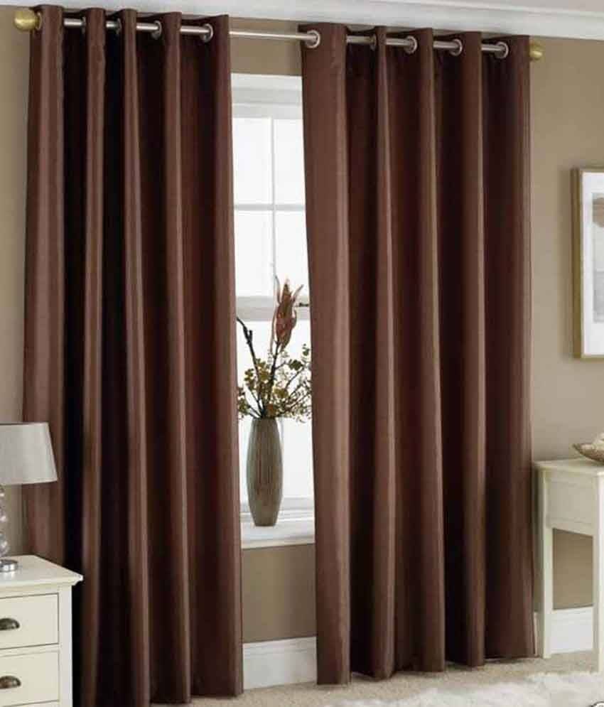     			Panipat Textile Hub Solid Semi-Transparent Eyelet Door Curtain 7 ft Pack of 2 -Brown