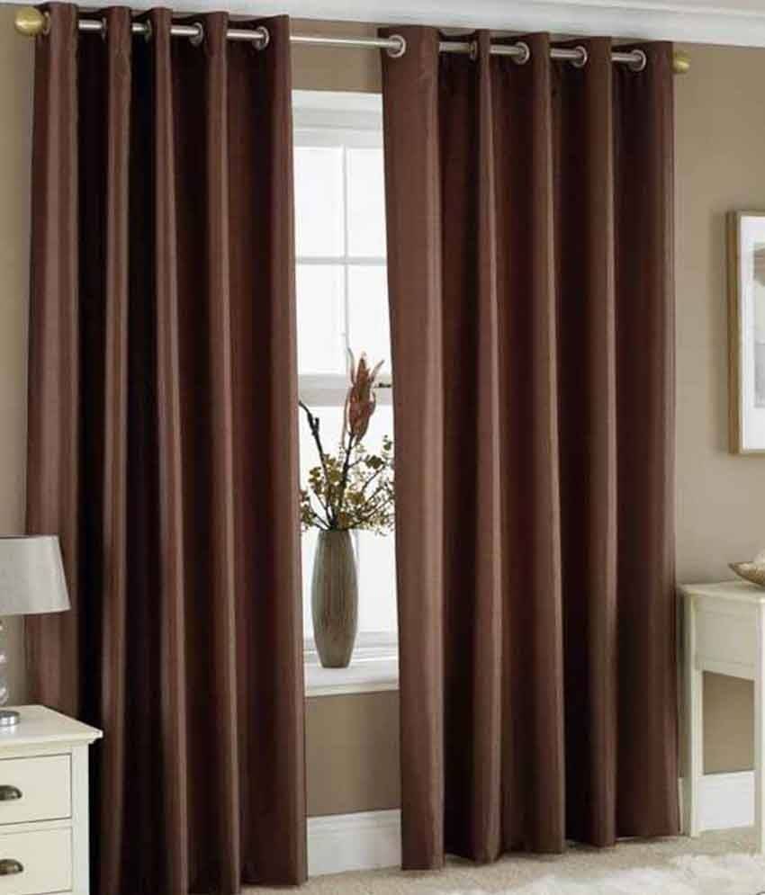     			Panipat Textile Hub Solid Semi-Transparent Eyelet Door Curtain 7 ft Pack of 2 -Brown