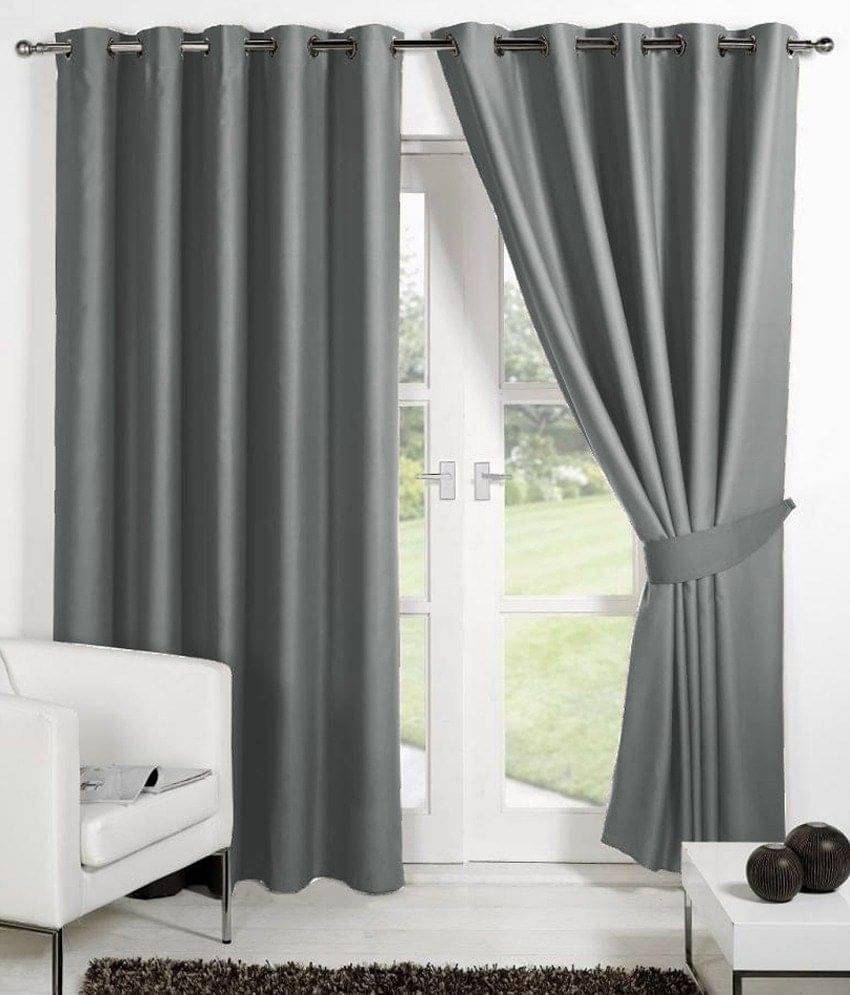 Panipat Textile Hub Solid Semi-Transparent Eyelet Door Curtain 7 ft Pack of 2 -Gray Panipat Textile Hub Solid Semi-Transparent Eyelet Door Curtain 7 ft Pack of 2 -Gray